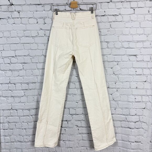 Veronica Beard Womens Dylan Pintuck High Rise Full Length Straight Jeans Ecru 26 - Picture 5 of 11